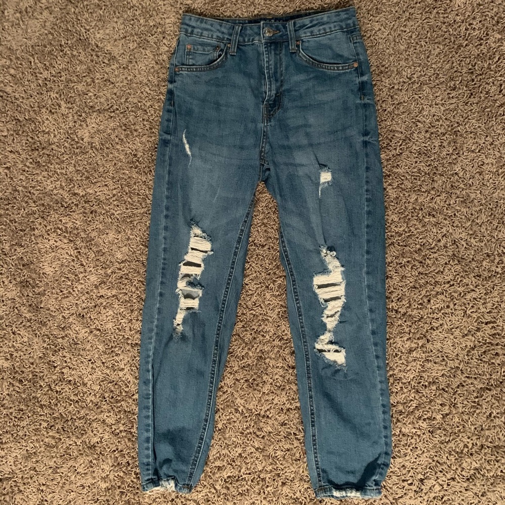 High waisted blue jeans